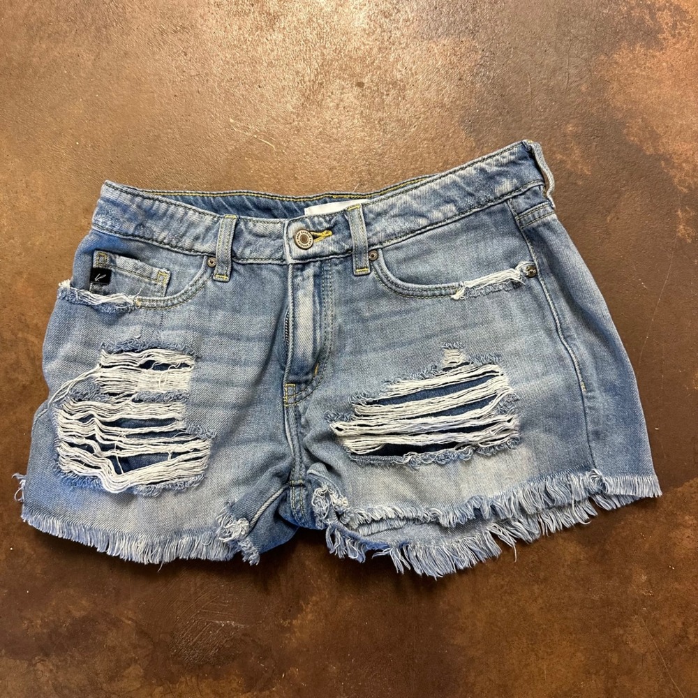KanCan Distressed Denim Shorts Frayed Hem Ripped Light Wash Size‎ 7/27